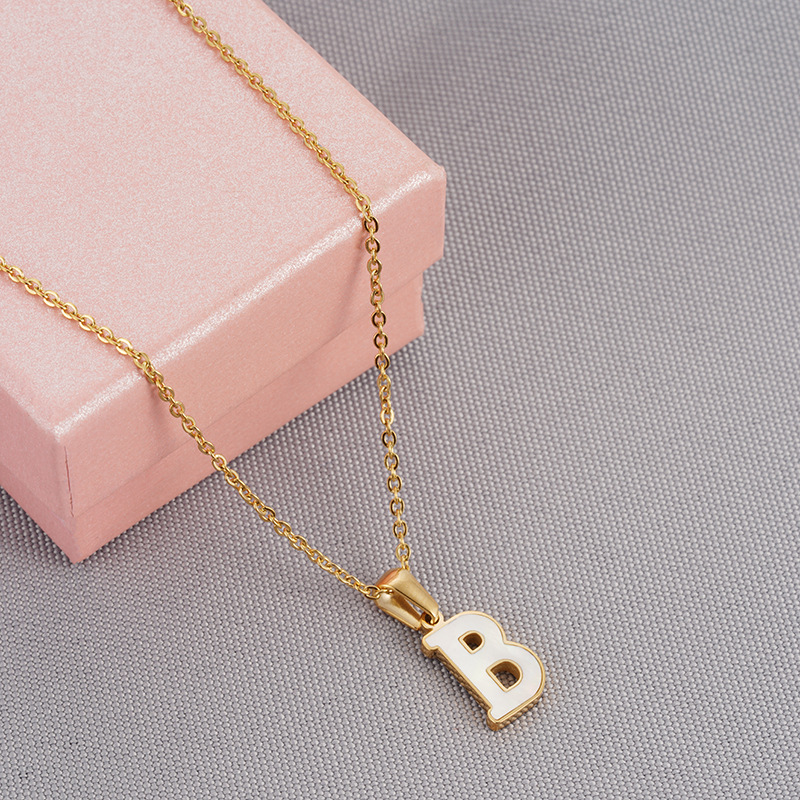 Wholesale cross-border 18K gold shell stainless steel letter pendants, 26 capital letter titanium steel necklaces for women pic 11