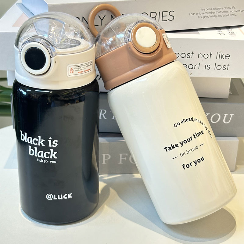 简约小猫保温杯可爱高颜值女生学生吸管杯儿童316不锈钢双饮水杯详情30