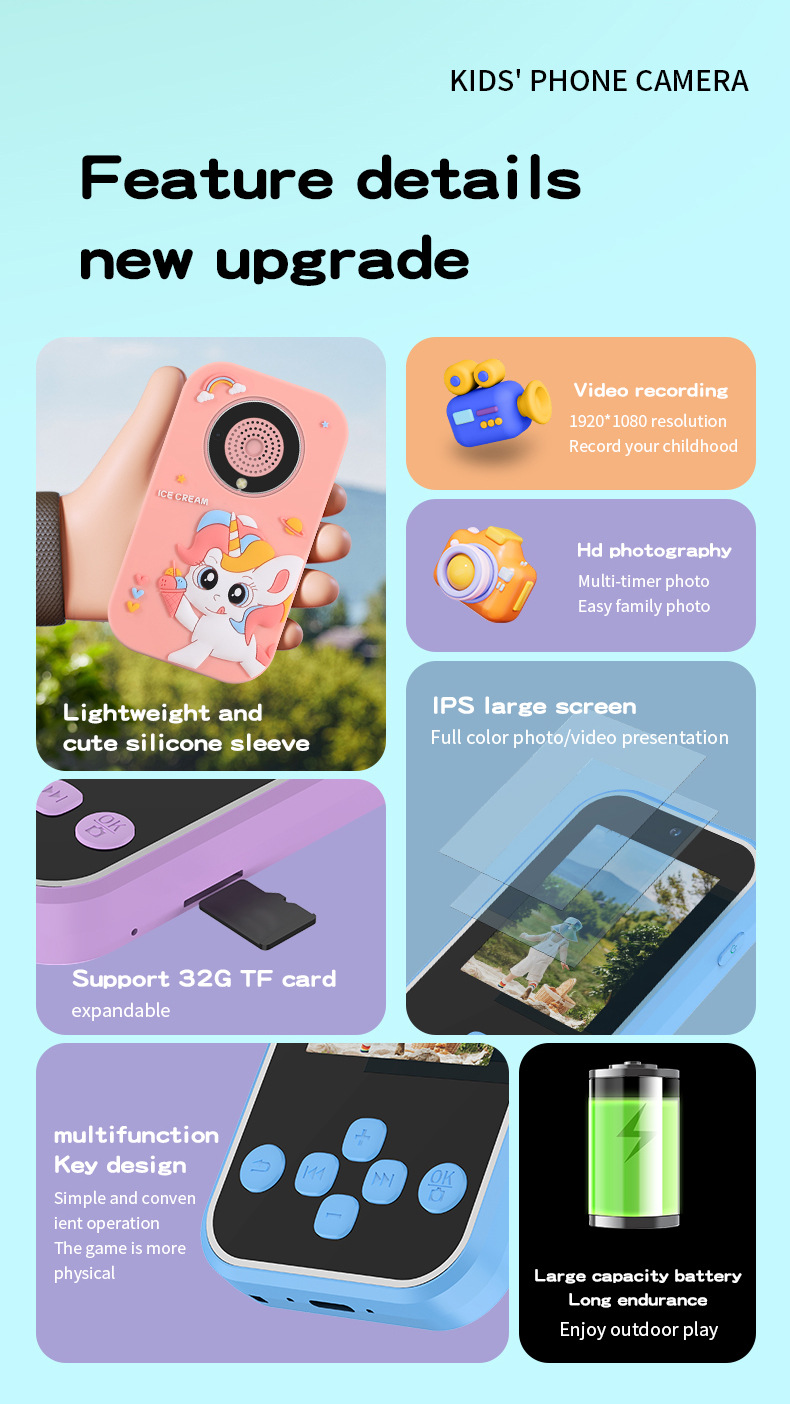 A20儿童手机相机可拍照录像 益智小孩子礼品玩具学生数码照摄相机详情2