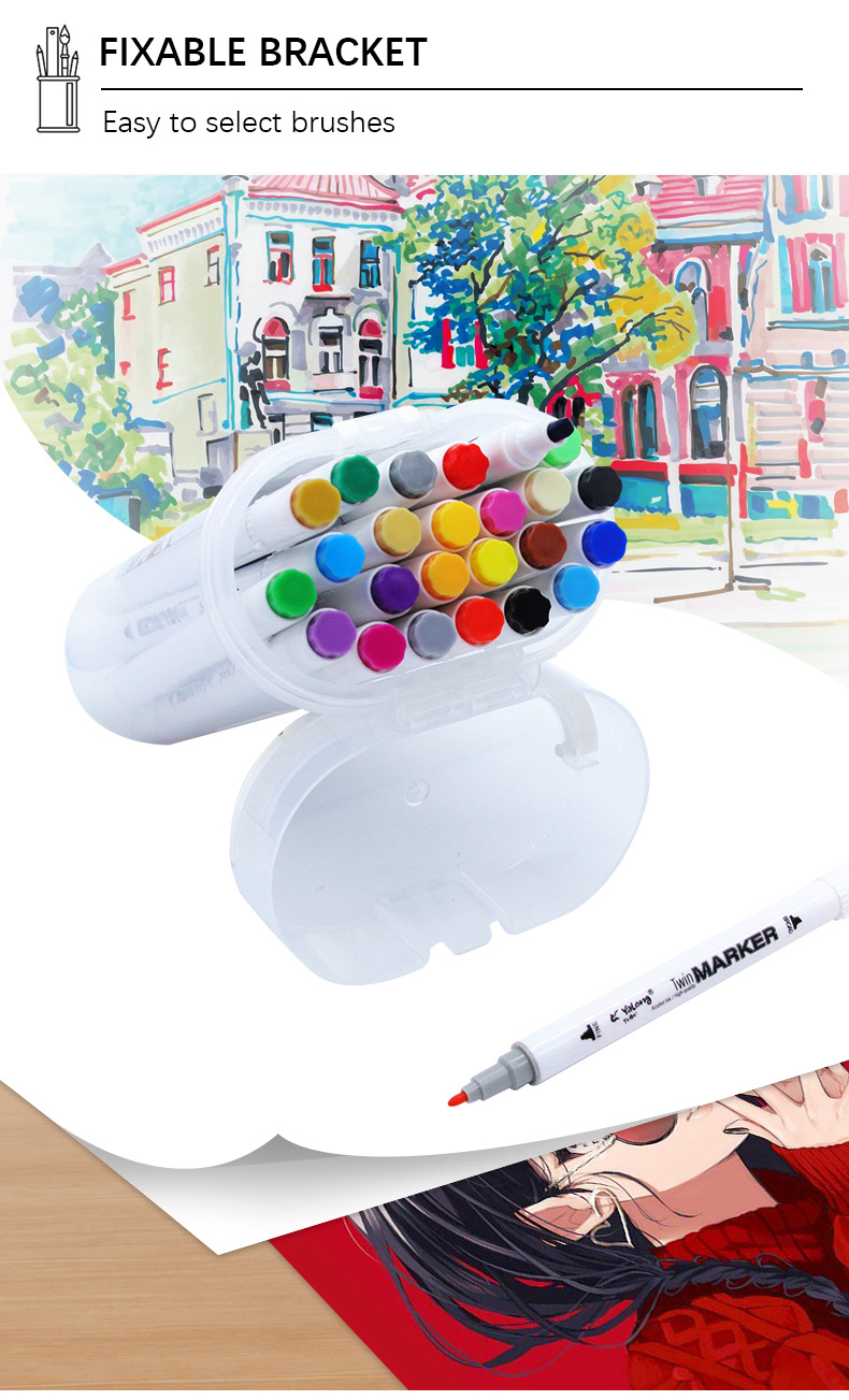 Yalong Cross-border high-quality 24-color marker pens, Macadors double marker pen bucket, smooth pen, sketch marker pen pic 6