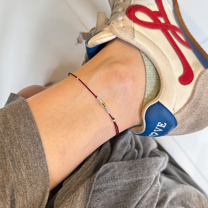 925纯银金银拼色钱币银圈红绳脚链女简约新中式设计脚裸链F4074详情10