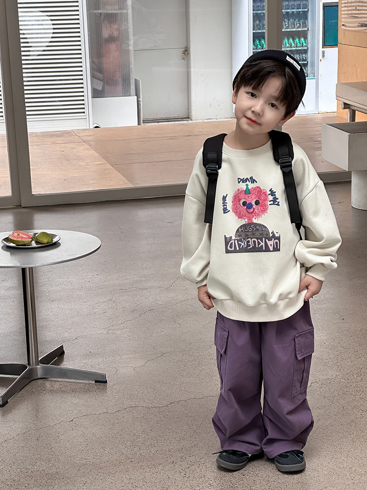 艾摩贝贝中小大儿童宽松可爱卡通卫衣男女童2025春圆领BOBO上衣潮详情24
