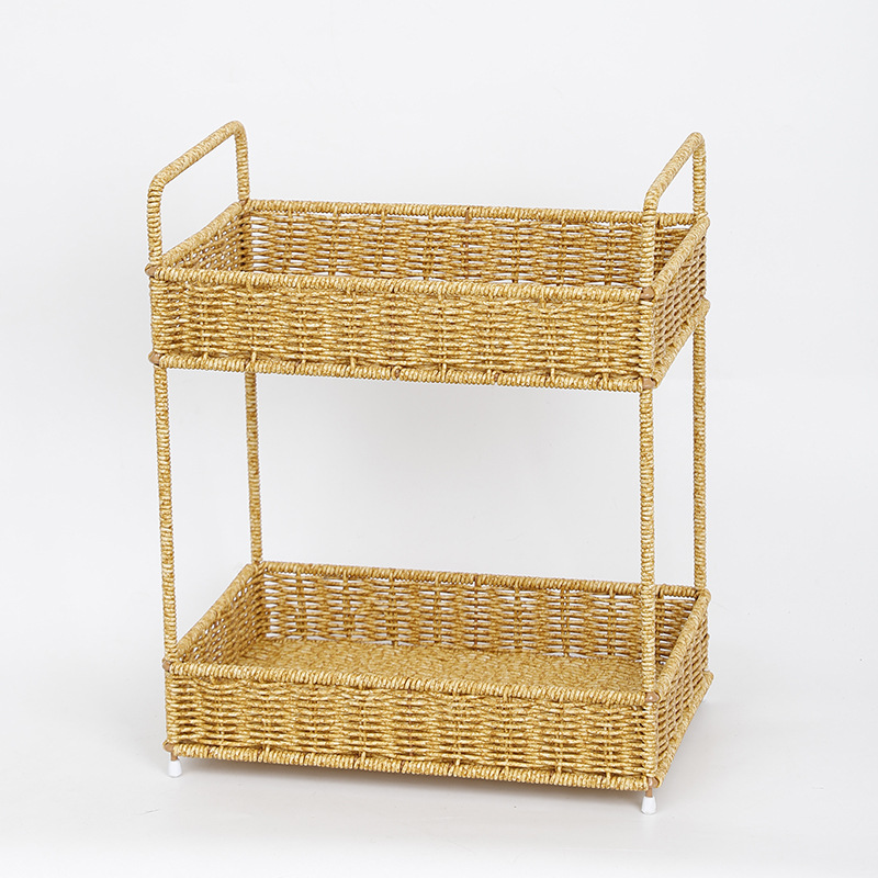 New rectangular double-layer fruit plate, fruit basket, bread basket and vegetable basket, purely hand-woven from Vietnamese rattan for home storage pic 6