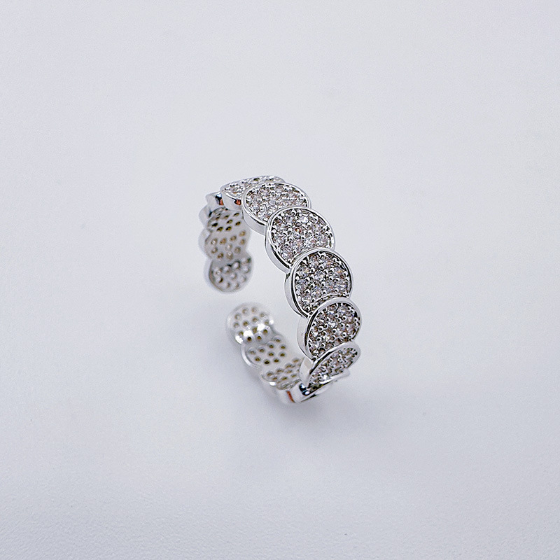 Premedita nuevo japonés coreano simple temperamento anillo abierto personalidad creativo luz lujo lleno de diamantes círculo anillo abierto mujer pic 14