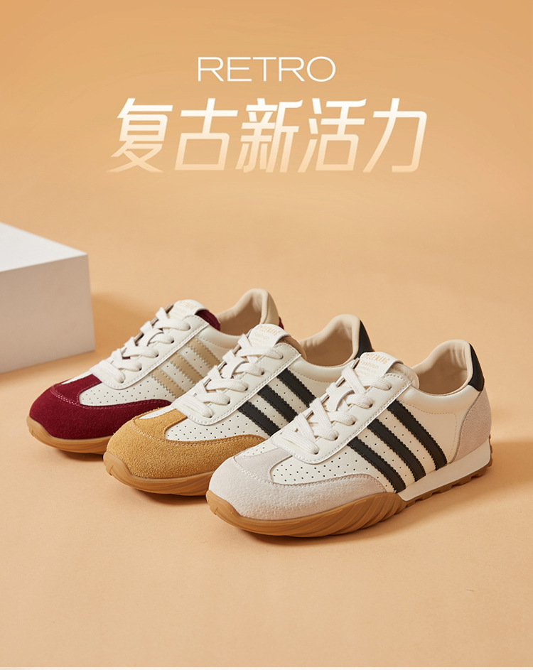 蜜蜂一狼旗舰店高端秋季德训女鞋休闲真皮运动阿甘鞋透气女士潮鞋详情3