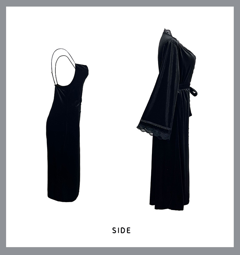Feiyun European and American style sexy slit pure backless velvet sweet nightgown Simple outer robe Home set 651 pic 8