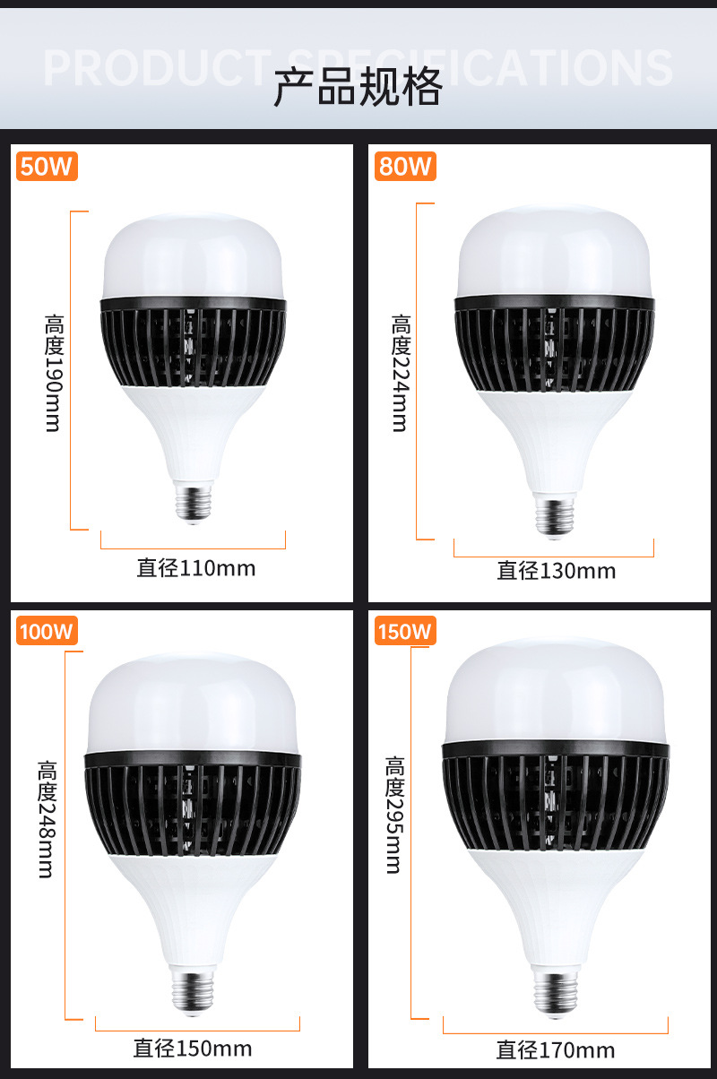 Aletas de alta potencia disipación de calor bombillas LED iluminación súper brillante sitio de construcción planta de iluminación diseño E27 tornillo bola espuma pic 9