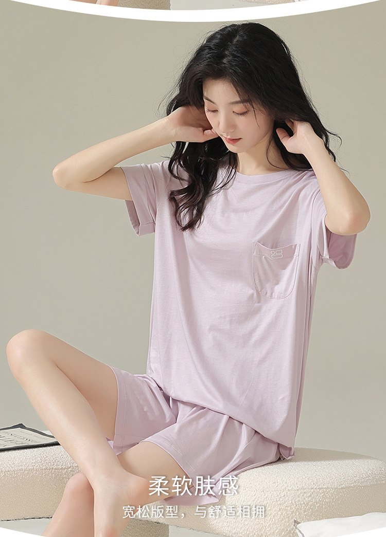 莫代尔睡衣女士夏季短袖短裤薄款夏天宽松可外穿家居服套装批发详情6