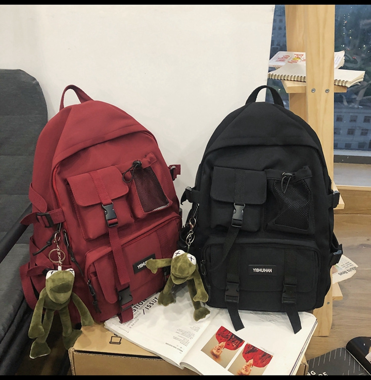 休闲百搭男女双肩包可爱挂件洋气潮流学生书包大容量工装风背包详情39