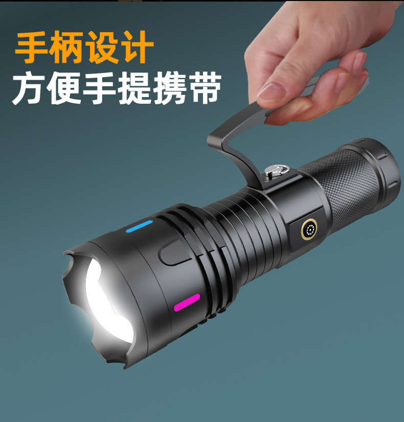 Cross-border high-power White Aurora flashlight, outdoor lighting, waterproof strong light, multi-functional emergency telescopic zoom flashlight pic 9