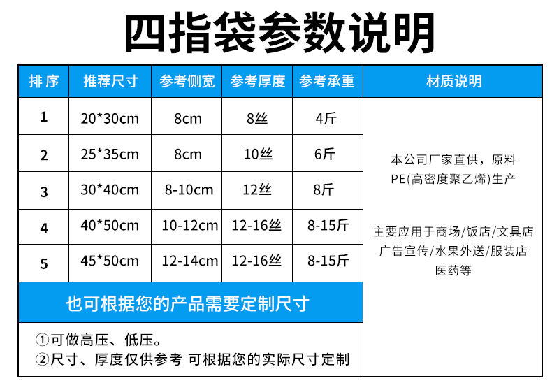 高低压平口手提塑料袋四指袋化妆品烘焙袋定制PE胶袋包装购物袋详情4