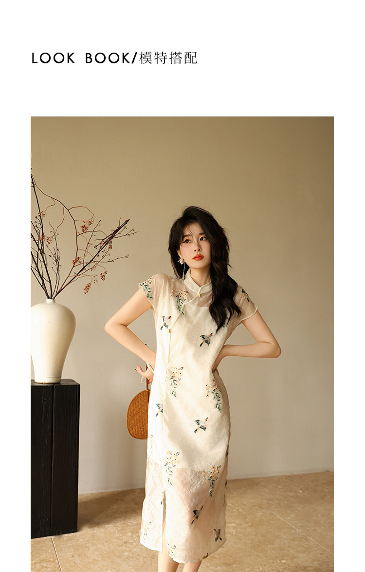 New Chinese-style summer white dress for women, long dress with texture, improved traditional Chinese style, cheongsam, lace and three-dimensional embroidery pic 24