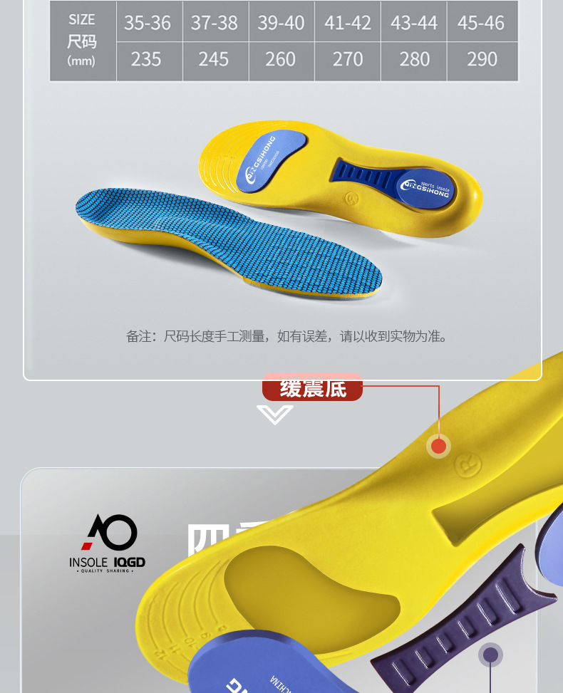 亚马逊运动鞋垫男女高弹减震舒适透气吸汗跑步篮球足弓支撑鞋垫aj详情3