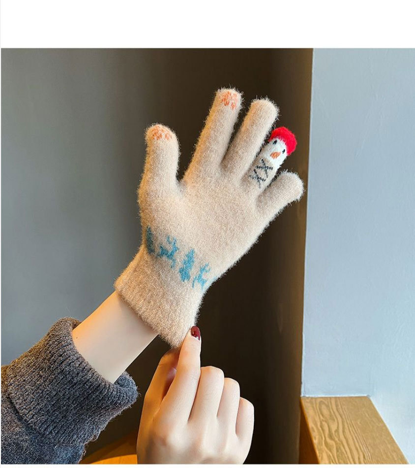 毛线手套女冬季可爱雪人针织可触屏加厚保暖骑行车五指冬天防寒棉详情11