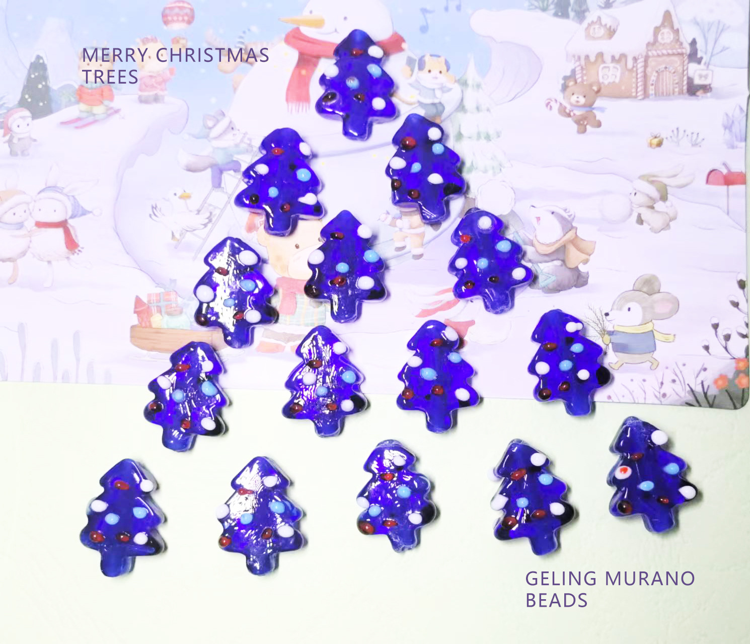 圣诞树简约可爱童趣彩色红黄白点撞色手工琉璃DIY耳环饰材料配件详情3