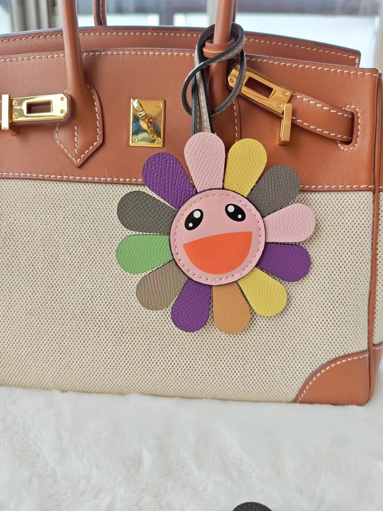 Genuine leather sunflower bag pendant, car pendant, can be matched with platinum, vegetable basket and other bags pic 3