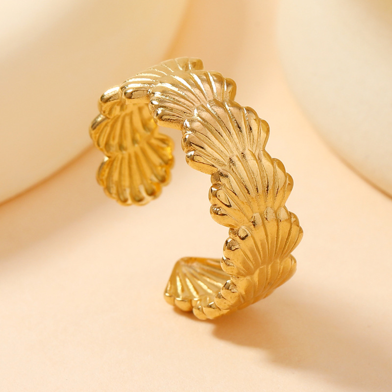 欧美时尚钛钢戒指 法式复古流行油压贝壳 花朵开口戒不锈钢饰品详情10