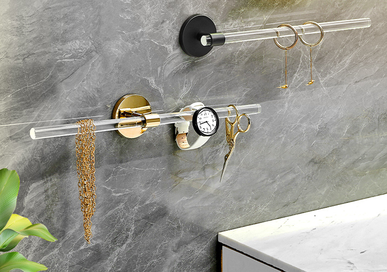 亚克力毛巾杆免打孔挂架卫生间浴室浴巾架拖鞋架毛巾架单杆轻奢风详情17