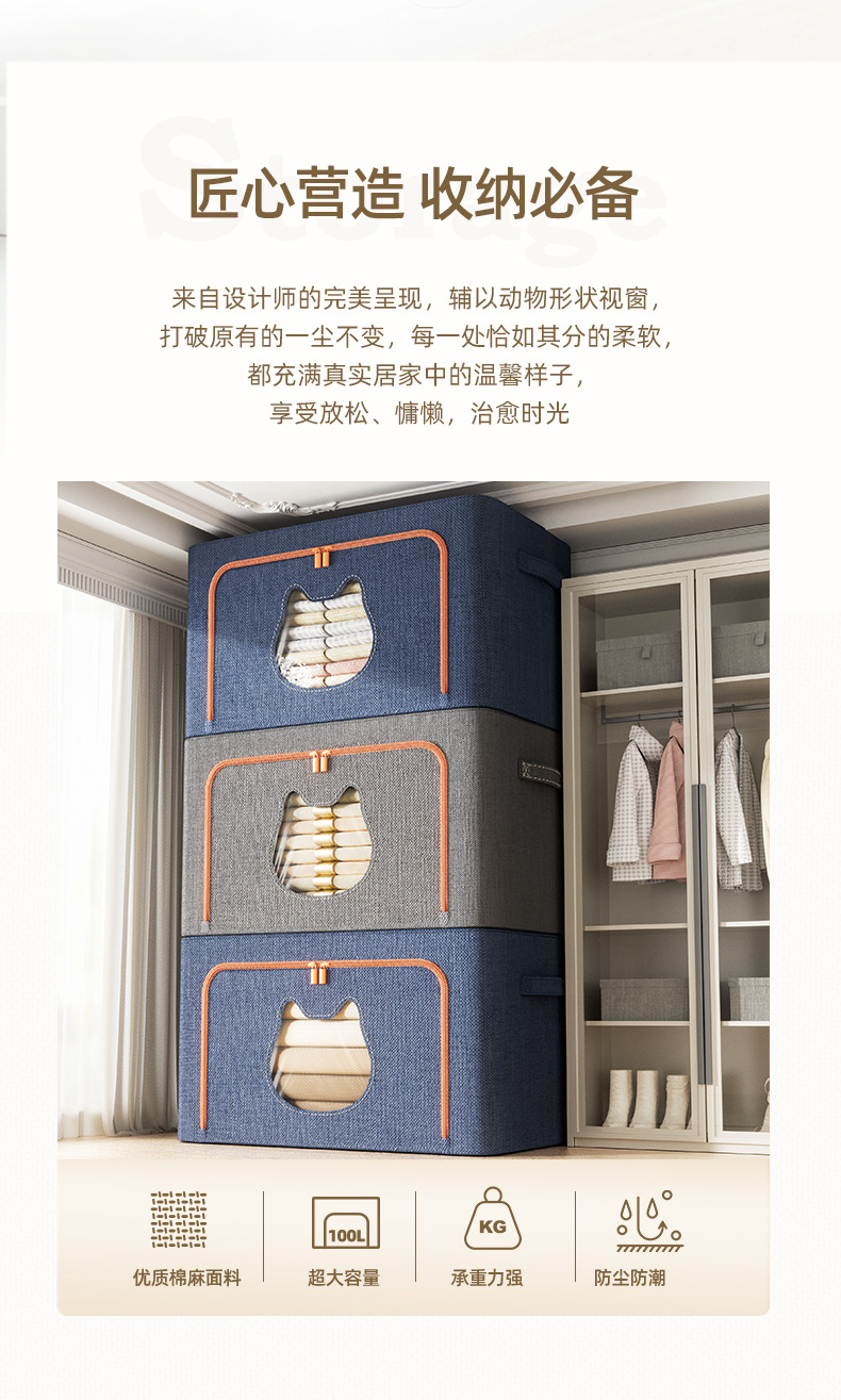 阳离子面料动物头像透视收纳箱实心钢架折叠多功能宿舍储物箱宠物猫猫窝笼园艺用品详情2