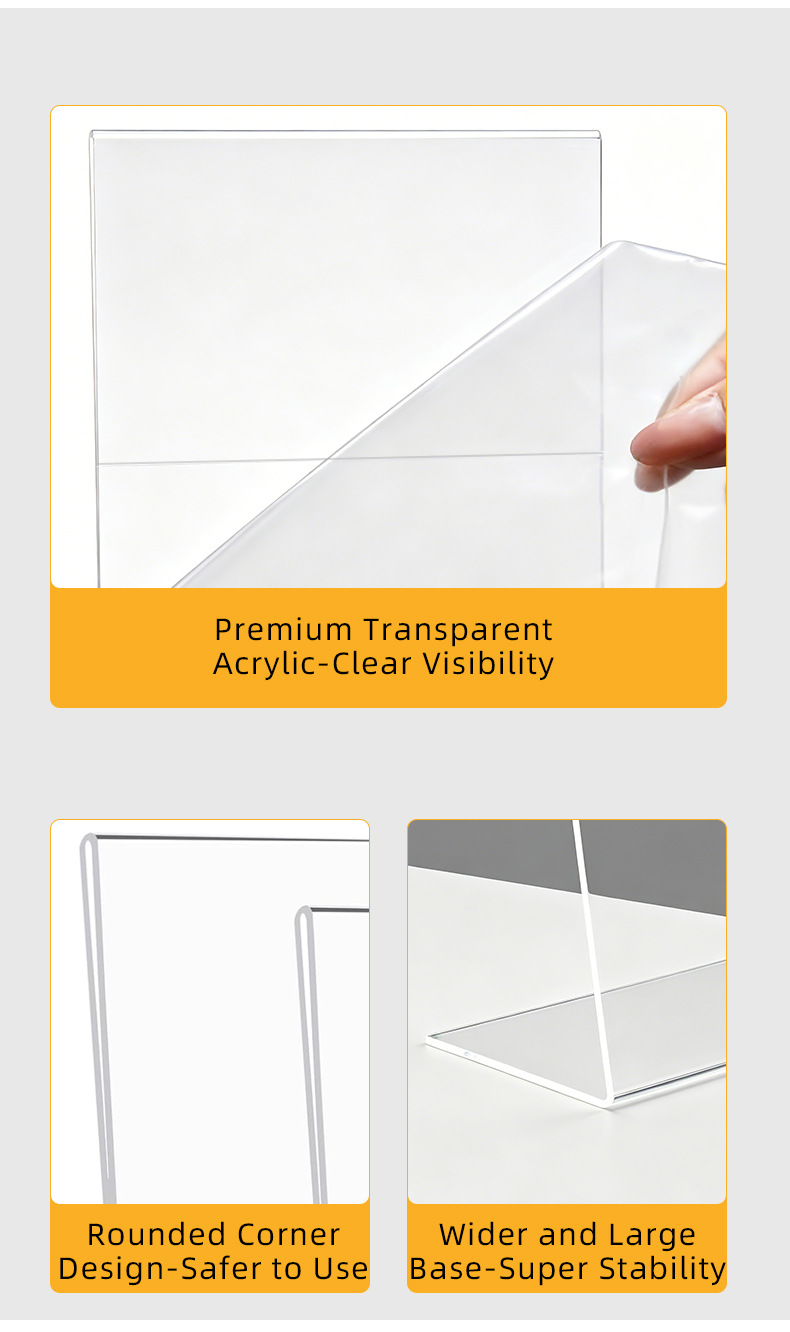 Cross-border Amazon acrylic table card L-shaped transparent display stand, wine price list menu stand display board, customized Western restaurant drink price tag stand, hotel dish description display stand counter, product introduction vertical bracket pic 4