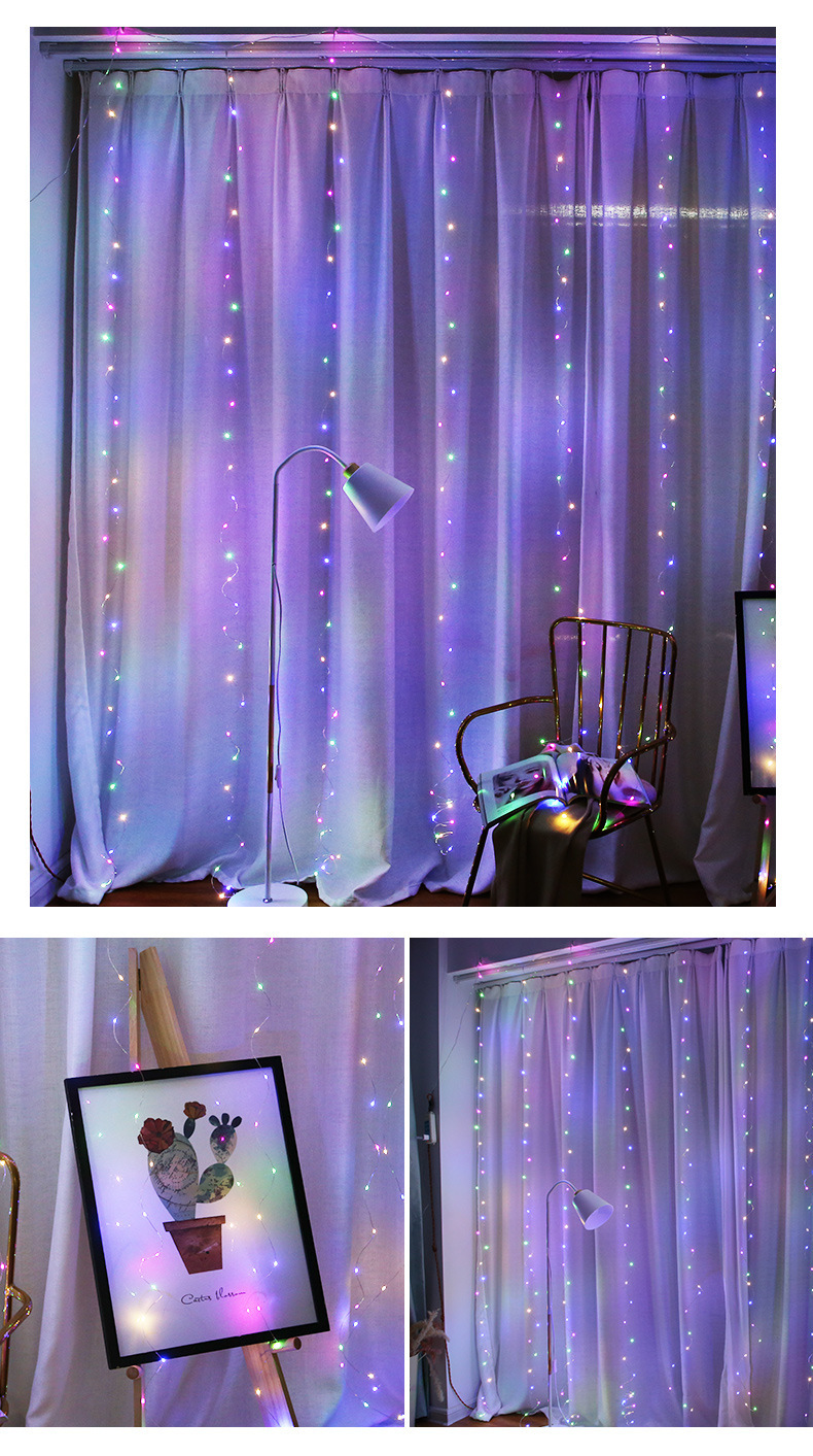 跨境led彩灯满天星圣诞装饰氛围灯批发3*3米遥控八功能铜线窗帘灯详情10