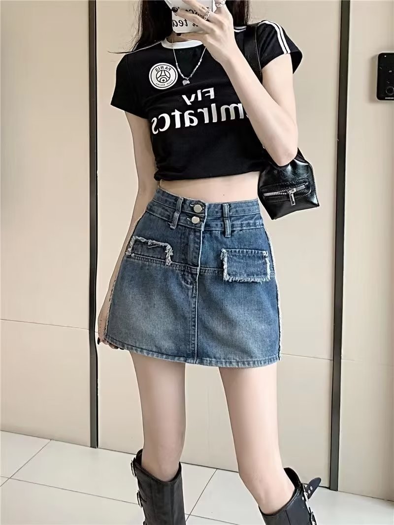 高腰牛仔半身裙2023夏季新款时尚韩版显瘦包臀复古a字短裙潮批发详情10