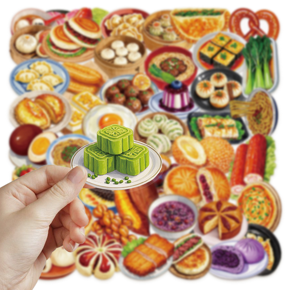 50 Chinese-style breakfast stickers made of pet material for thermos cups, mobile phones, diaries and tablet computers pic 3