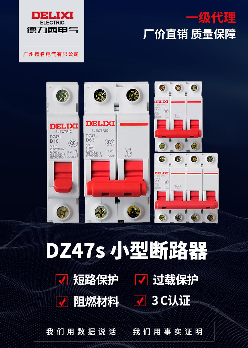 德力西DZ47S1P空气开关2P家用32a40a三相3P工业断路器4P空开电闸详情2