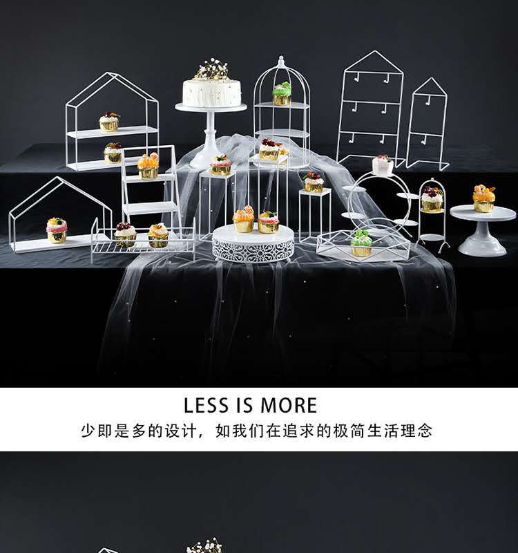 白色婚礼甜品台摆件展示架生日蛋糕架子冷餐茶歇摆台下午茶点心盘详情7