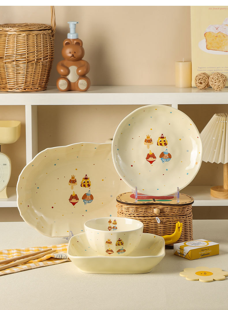碗碟碗具套装家用可爱卡通陶瓷汤碗面碗沙拉碗盘子碗全套潮州餐具详情16