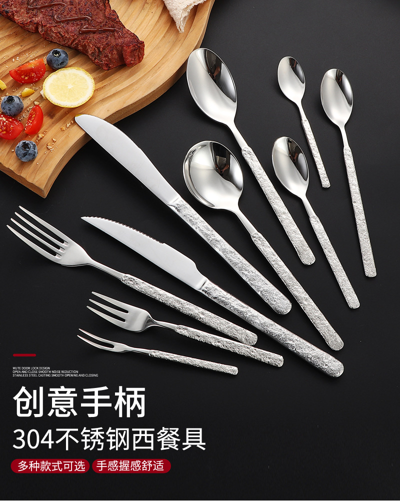 不锈钢餐具套装304不锈钢餐具餐具ins风创意石纹刀叉勺不锈钢餐具详情2