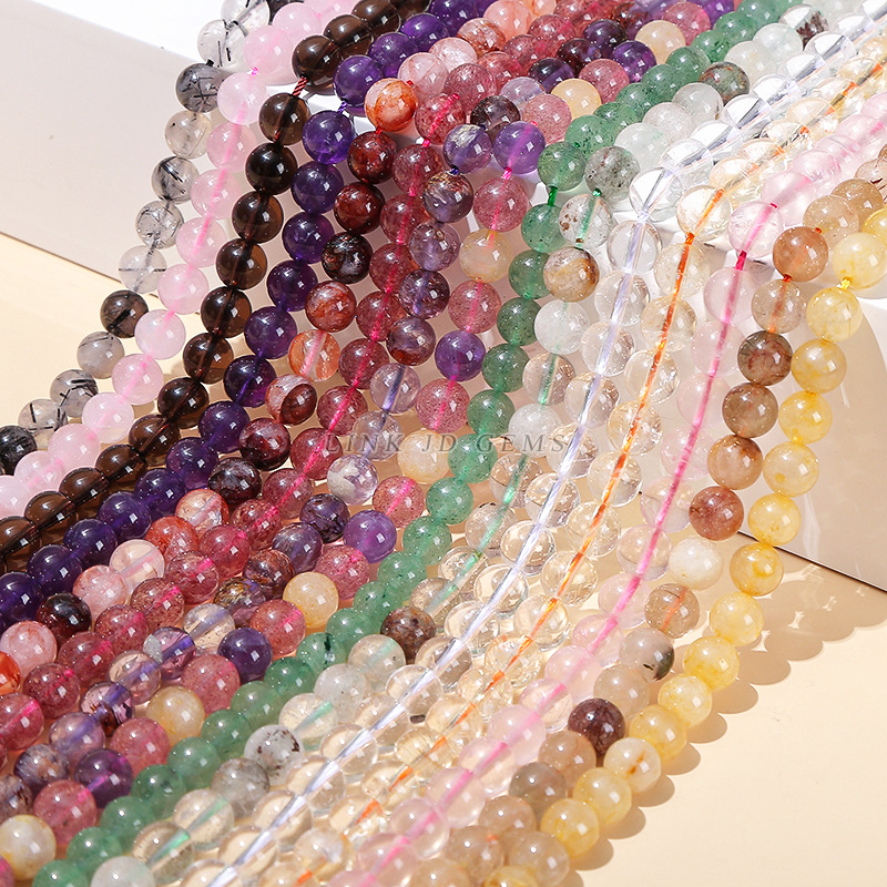 Wholesale of multi-material natural crystal round beads, white crystal, strawberry crystal, hair crystal bracelets, loose beads, diy jewelry accessories, and beads pic 32