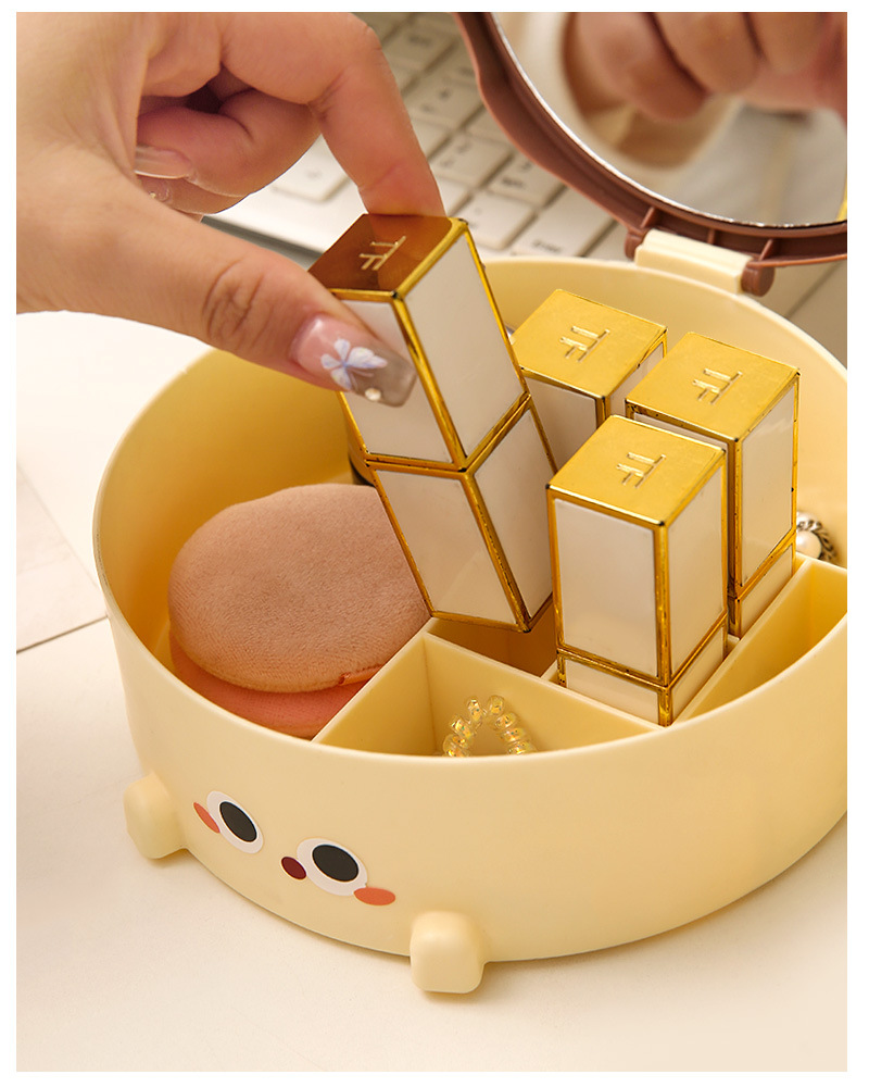 2024新款奶萌蛋糕化妆镜放桌子上可爱小熊首饰收纳镜子圆形补妆镜详情5