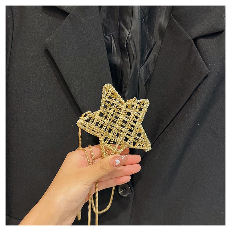 跨境2024夏新款小香风镂空金属星星包晚宴包单肩斜挎气质链条女包详情36