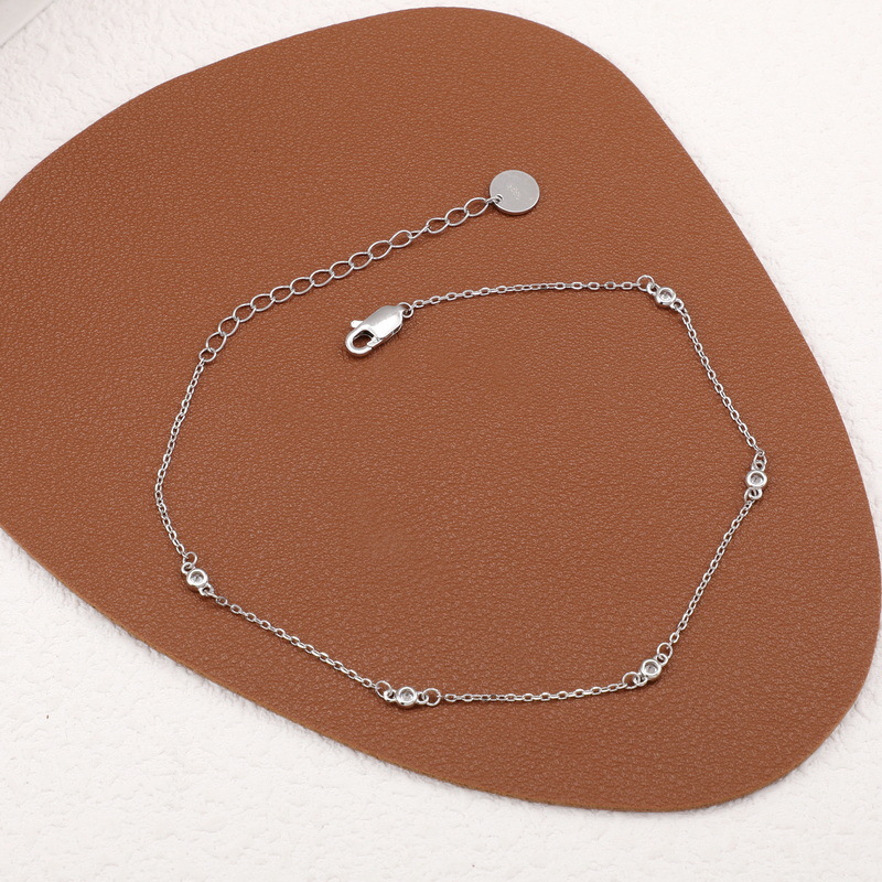 S925 Silver Elegant geometric round diamond anklet 2024 new summer accessory: Simple and versatile Zircon foot accessory for women pic 8