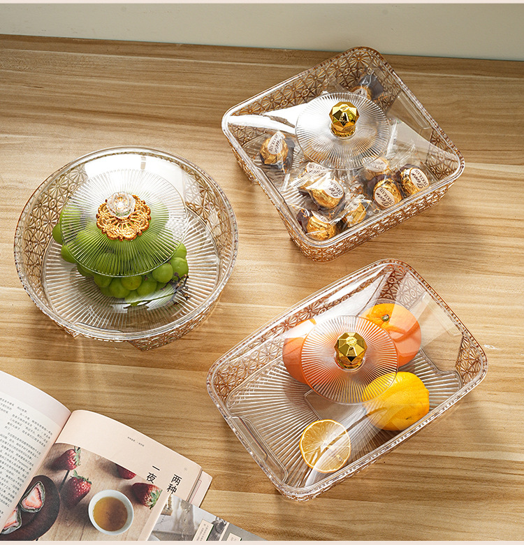 果盘轻奢复古家用客厅干果零食收纳盒塑料PET加厚防尘水果篮新款详情21