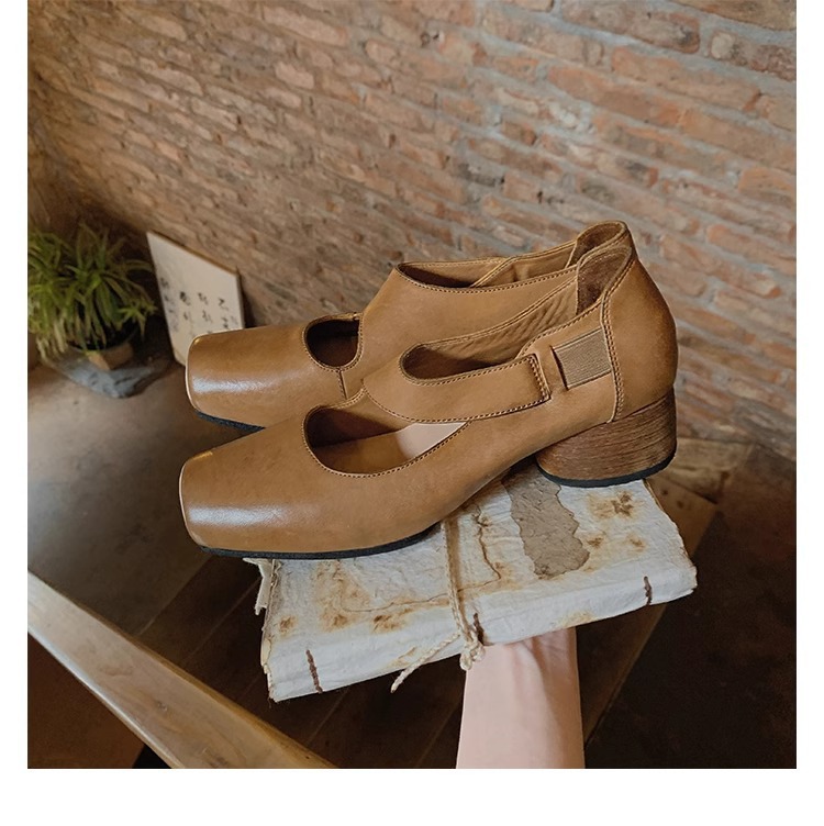 葡萄妈studiolee 高阶质感马皮方头粗跟软面小皮鞋高跟单鞋女秋款详情46