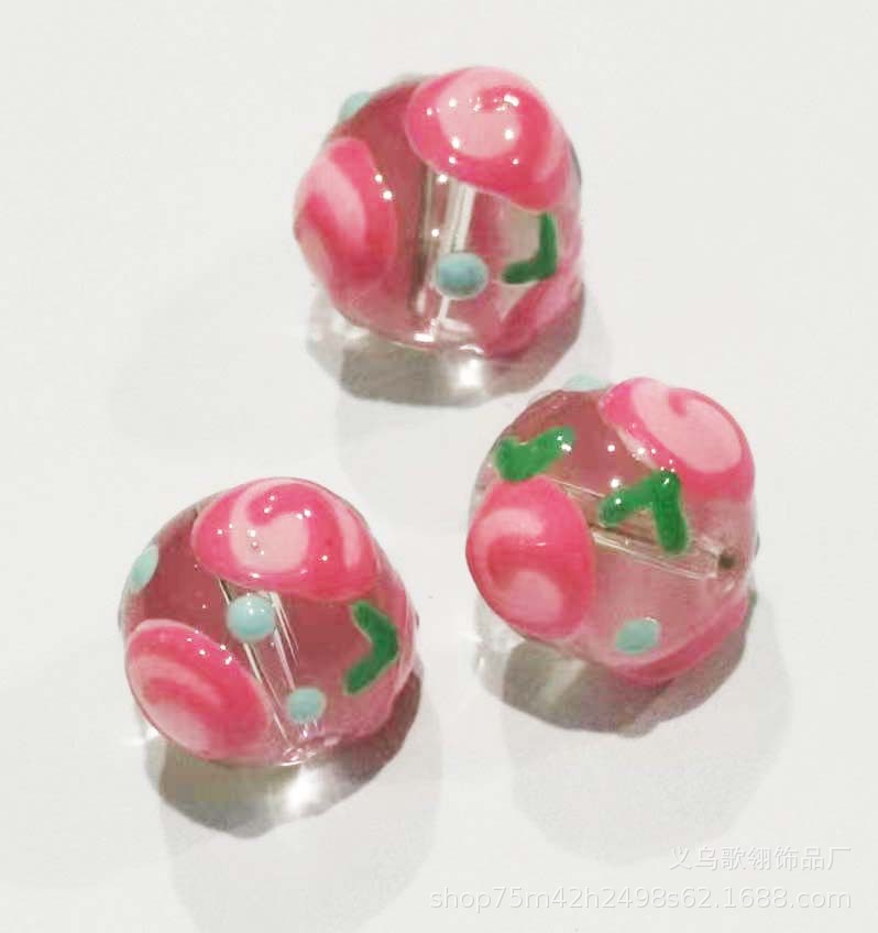 可爱玫瑰花珠  纯手工滴油手绘琉璃圆珠diy 手工串珠手机链项链手详情2