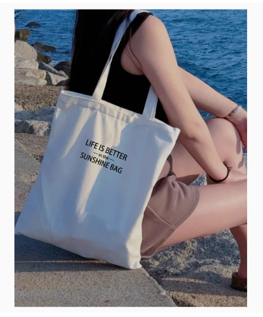 Summer simple letter hand-held canvas bag, zipper shoulder bag, casual cloth bag, snacks, shopping, computer, schoolbag, girl pic 3
