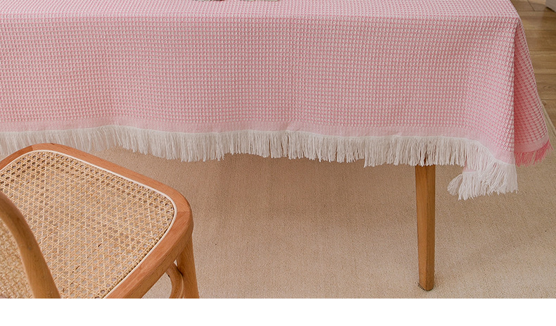 北欧桌布棉麻高级感桌布茶几布流苏边台布防尘华夫格餐布圆桌布详情28