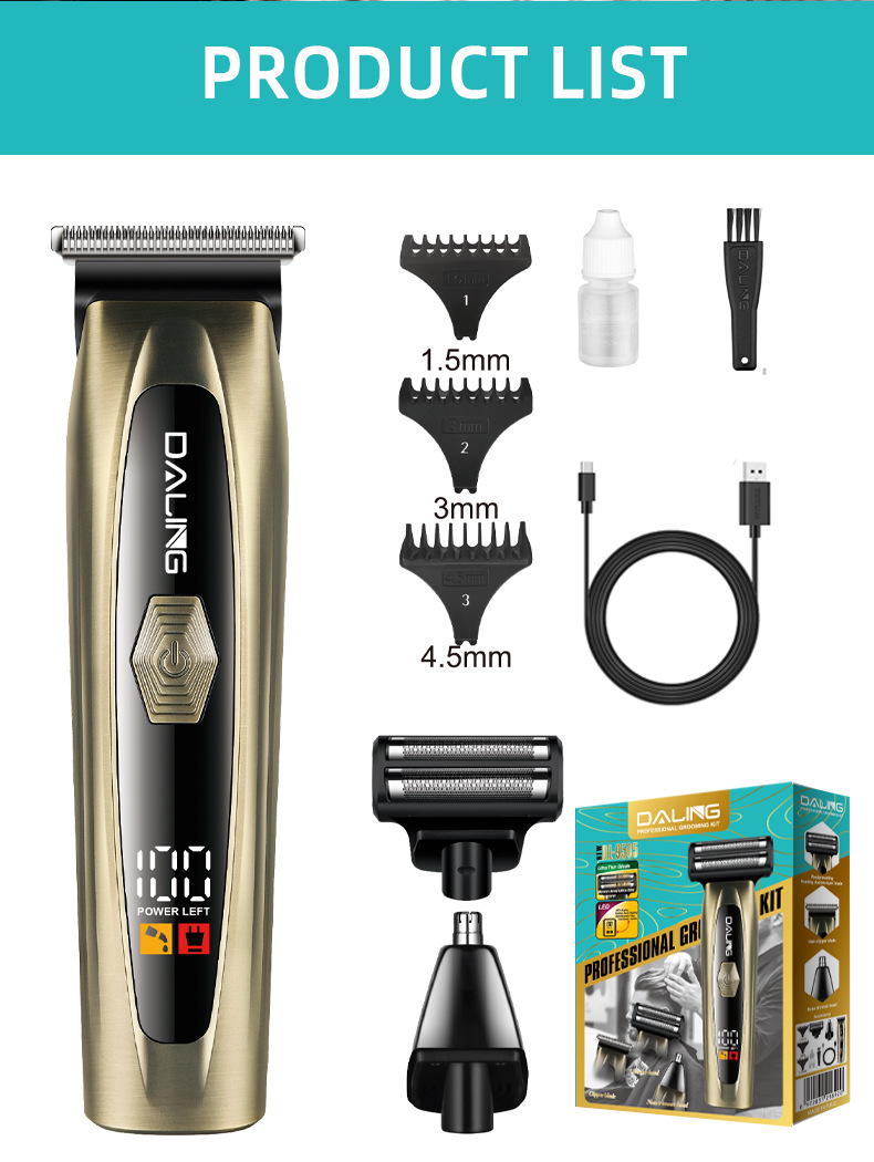 DALINGd darling DL-9505 profesional hombre 3in1 kit de aseo eléctrico para peluquería corte de pelo corte eléctrico pusher pic 12