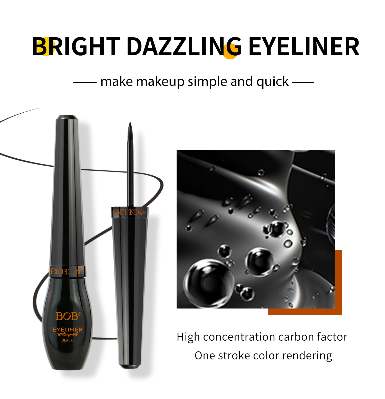 Cross-border BOB eyeliner Liquid is waterproof, sweat-proof, quick-drying, long-lasting without smudging, rich, three-dimensional and cool black eyeliner. All in English pic 5
