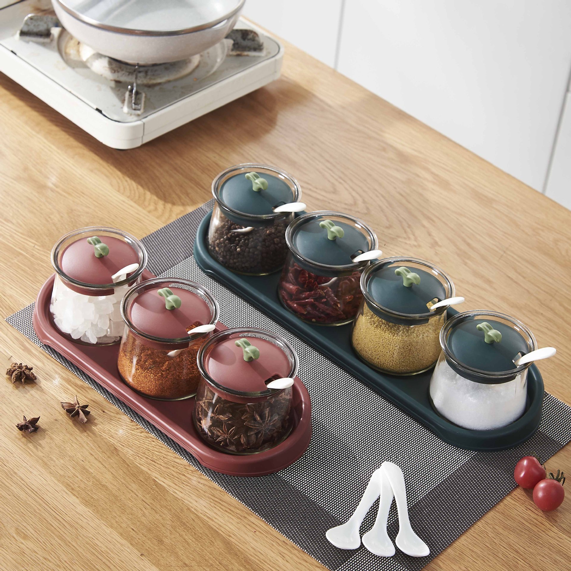 Wholesale color-blocking cartoon seasoning jar storage box, seasoning box set, household combination set, kitchen seasoning bottle and jar, monosodium glutamate pic 7