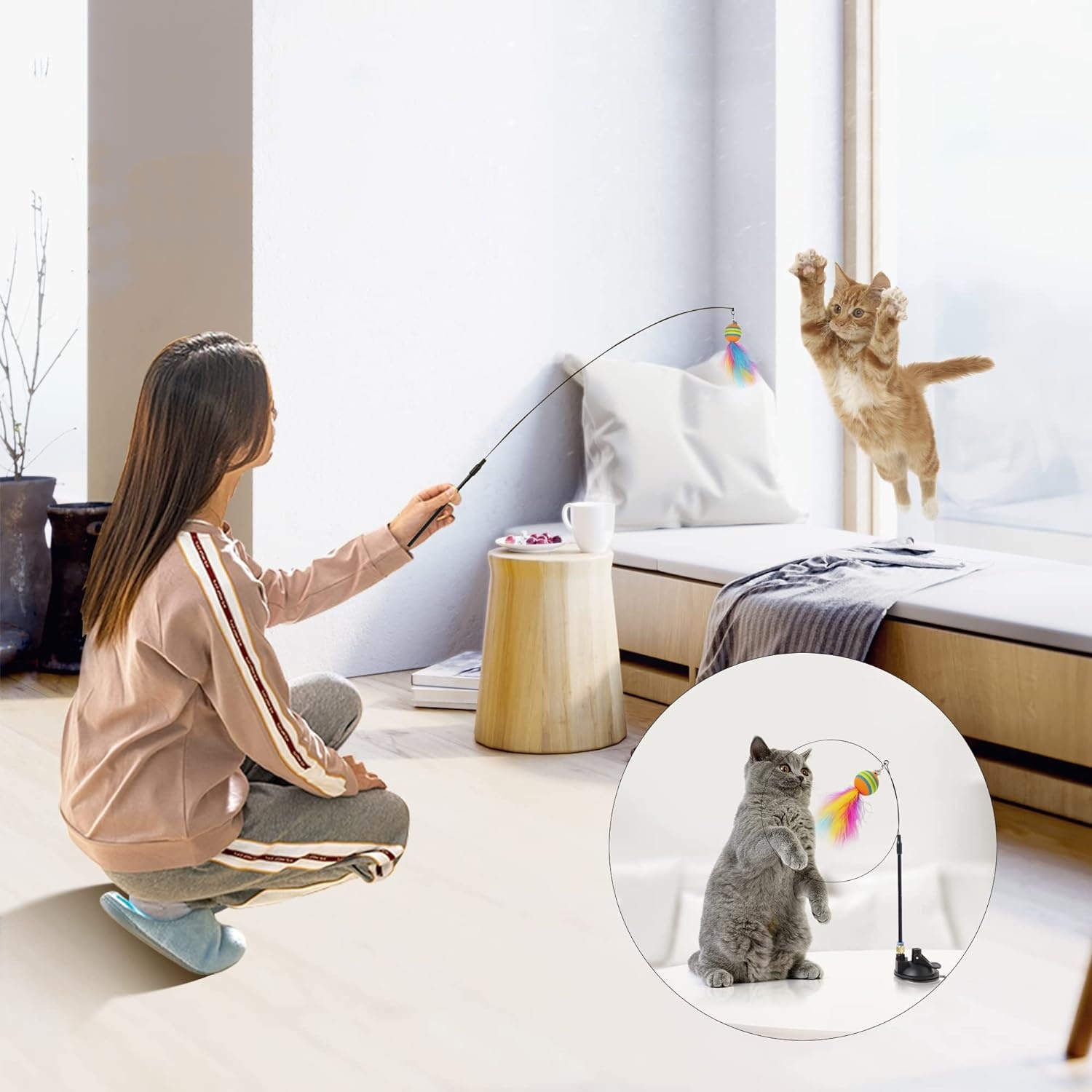 Cat toy, colorful suction cups with feathers, durable to play with, self-entertaining and boring. The suction cups are not easy to fall over. One-piece consignment, in stock pic 28