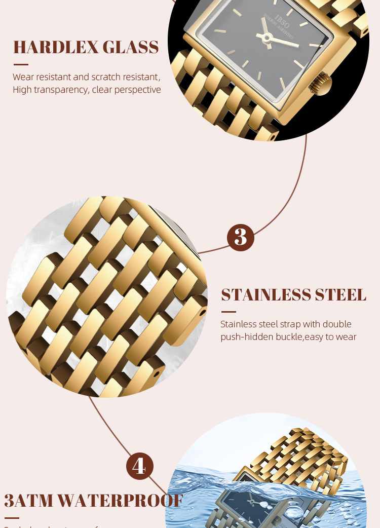 IBSO金色方形石英女表輕奢中古風(fēng)鋼帶腕表時(shí)尚氣質(zhì)款詳情4