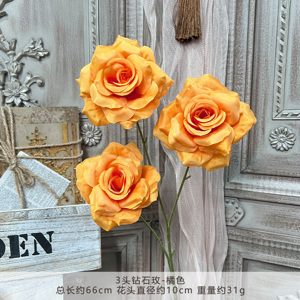 3头钻石玫瑰仿真假花束成品人造绢花婚庆地排用花塑料花婚礼布置详情16