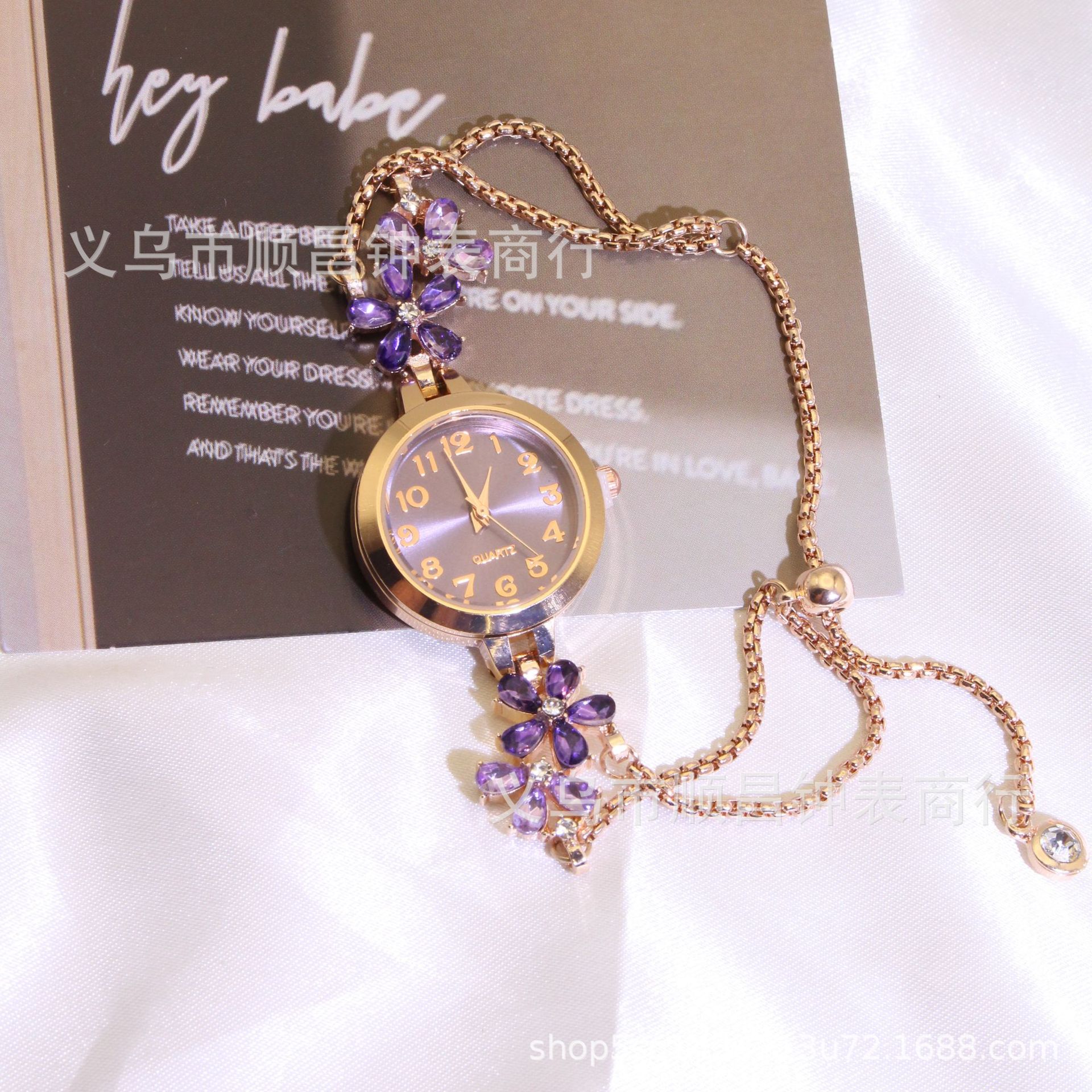 爆款新款镶钻花朵彩色钻石简约时尚抽拉绳手链女士石英手表高颜值详情5