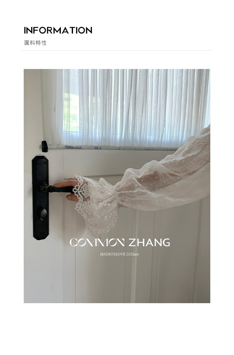CZ ZHANG Early Autumn French sweet Lace collar flared sleeves see-through polka dot shirt for women B33039 pic 3