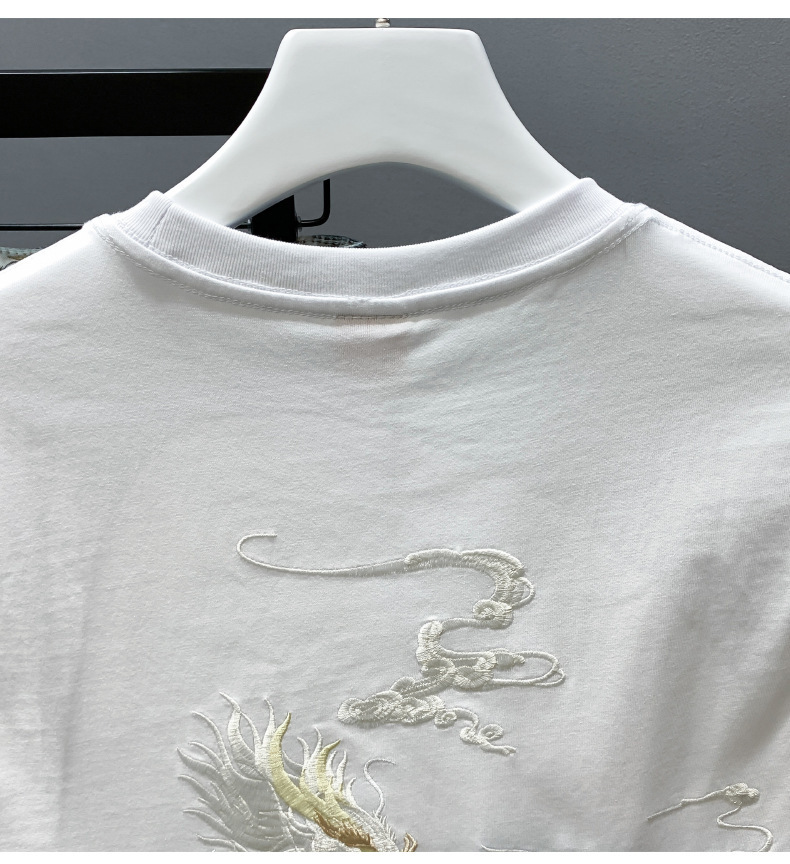 国潮牌中国民族风麒麟刺绣上衣男士宽松圆领百搭白短袖T恤国潮欧货详情5