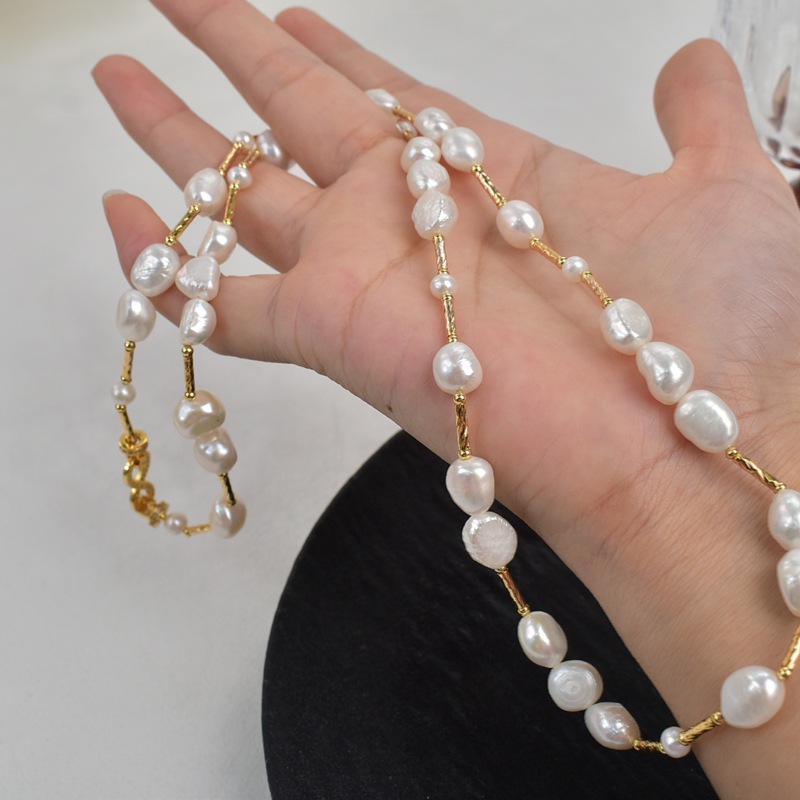 70cm autumn and winter outfit: Natural freshwater pearl sweater chain, Baroque irregular pearl necklace, long neck chain pic 4